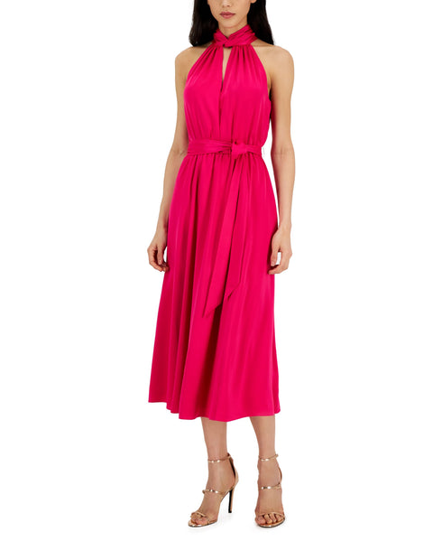 Anne Klein Womens Twist-Neck Sleeveless Midi Dress